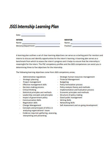 simple internship learning plan