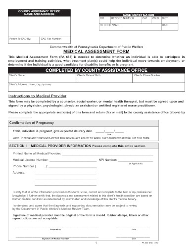 simple medical assessment form template