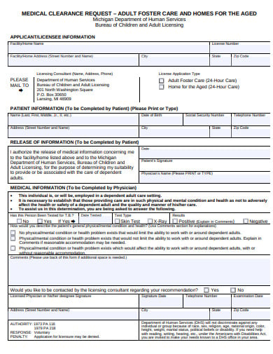 simple medical clearance request form in pdf