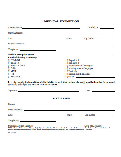 simple medical exemption certificate