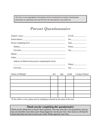 23+ Parent Questionnaire Templates in PDF | DOC