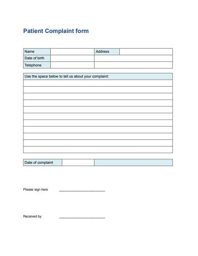 simple patient complaint form example