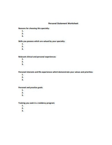 simple personal statement worksheet template