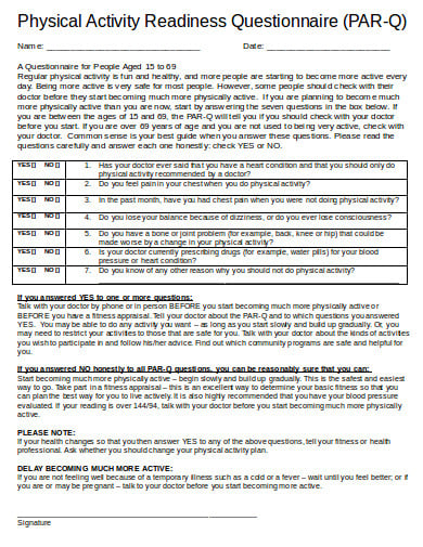 simple physical activity fitness questionnaire