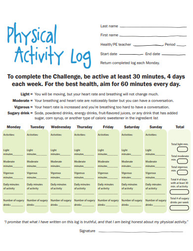 physical education activity log examples