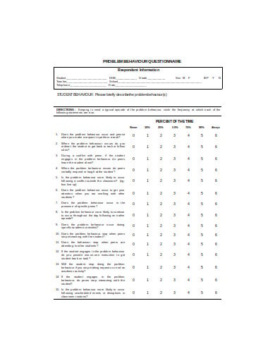 simple problem behaviour questionnaire template
