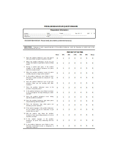 6+ Problem Behaviour Questionnaire Templates in PDF | DOC