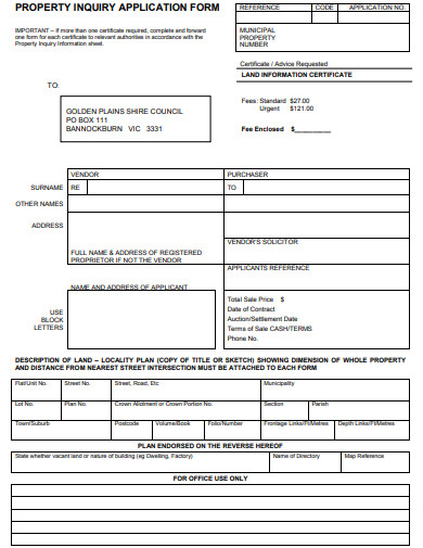 simple property inquiry application form template