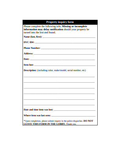 simple property inquiry form template