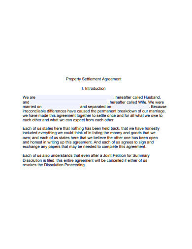 simple property settlement agreement