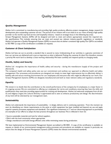 personal statement for managing a quality service