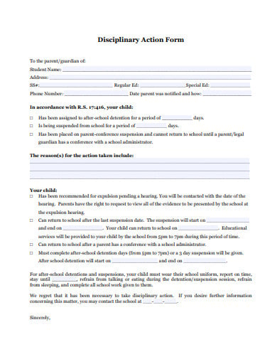 simple school disciplinary action form template