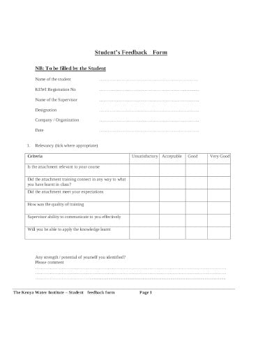 simple student feedback form in pdf
