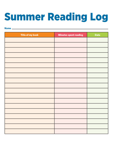 sample reading logs for elementary