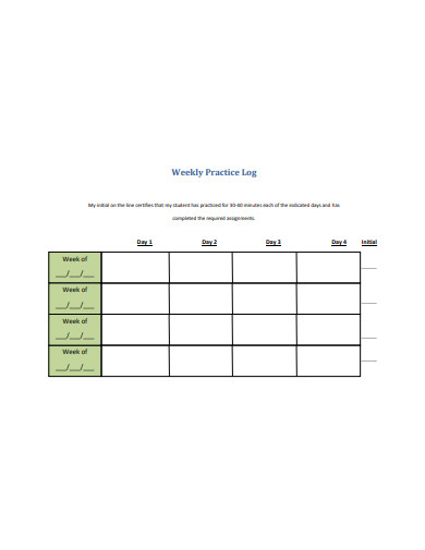 simple weekly practice log example