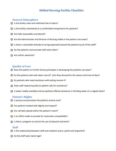 skilled nursing facility checklist