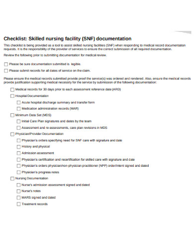 skilled nursing facility documentation checklist