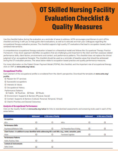 skilled nursing facility evaluation checklist