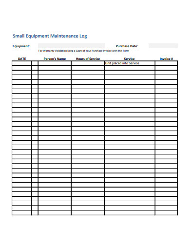 small equipment maintenance log example