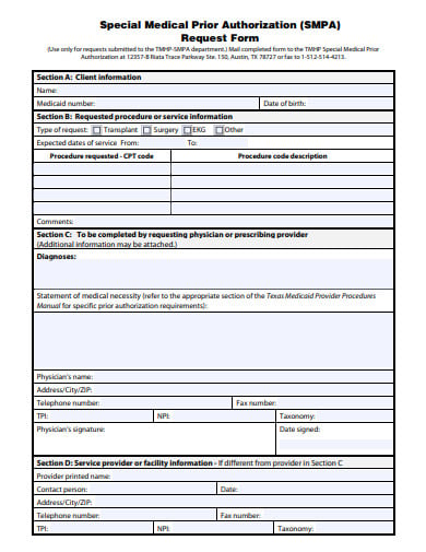 special medical prior authorization request form template
