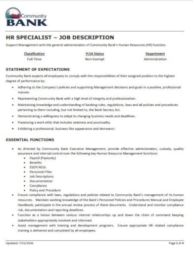 specialist hr job description template