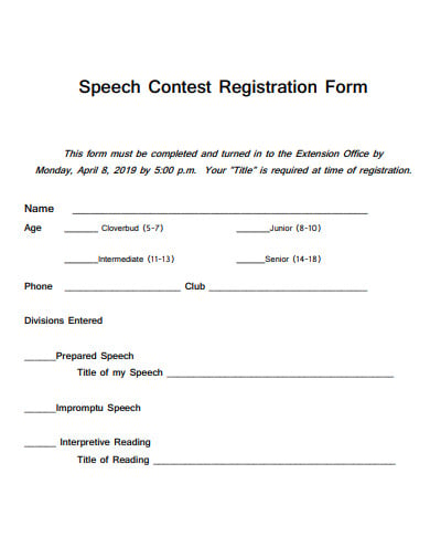 speech contest registration form template