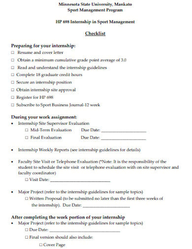 sports internship preparation checklist