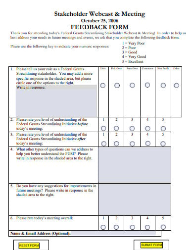 stackholder meeting feedback form template