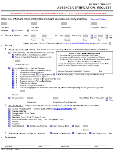 staff absence request form template