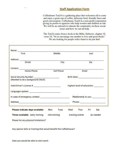 staff application form template