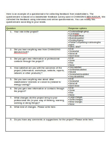 21+ Stakeholder Questionnaire Templates in PDF | MS Word | MS Excel