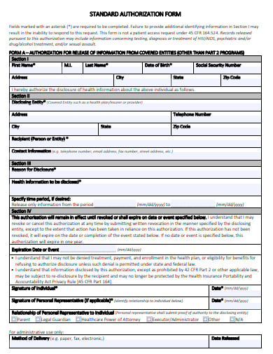 standard authorization form template