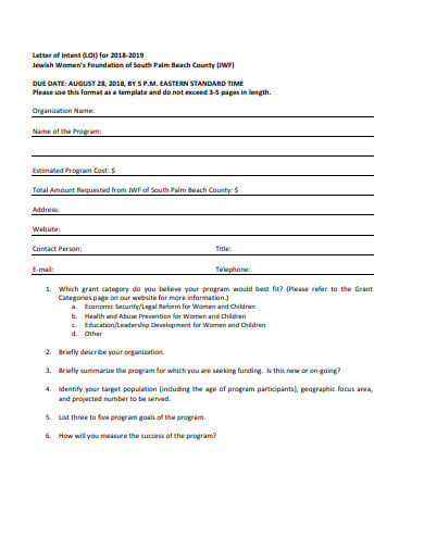 standard charity letter of intent template
