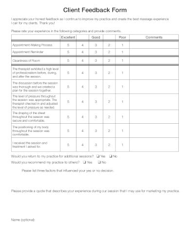 standard client feedback form template