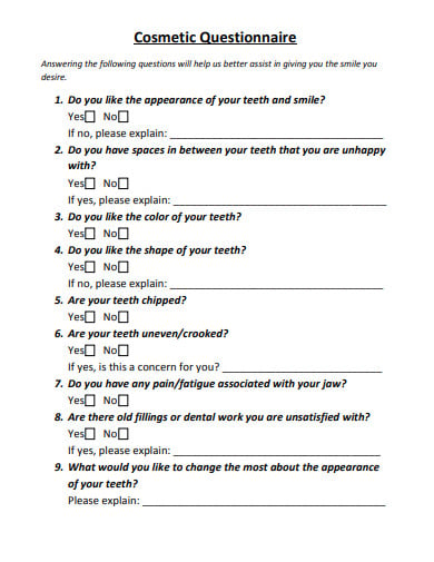 standard cosmetic questionnaire