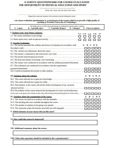 standard course evaluation survey
