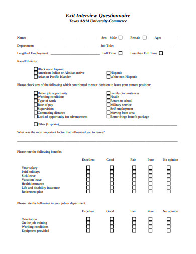 15+ Exit Interview Questionnaire Templates in PDF | Microsoft Word