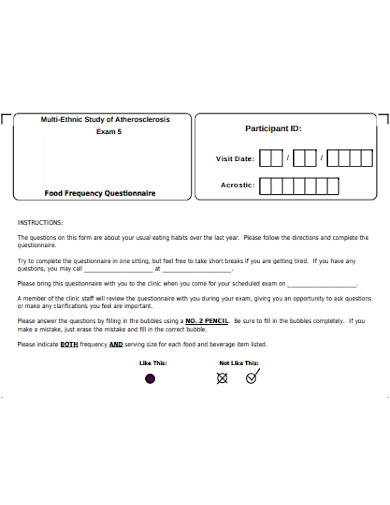standard food frequency questionnaire