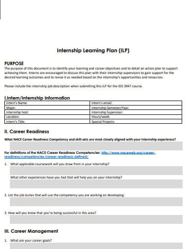 standard internship learning plan