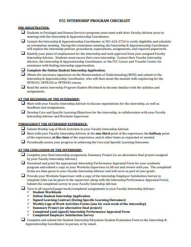 standard internship program checklist