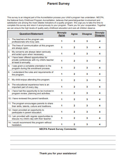 Free Printable Parent Survey Form