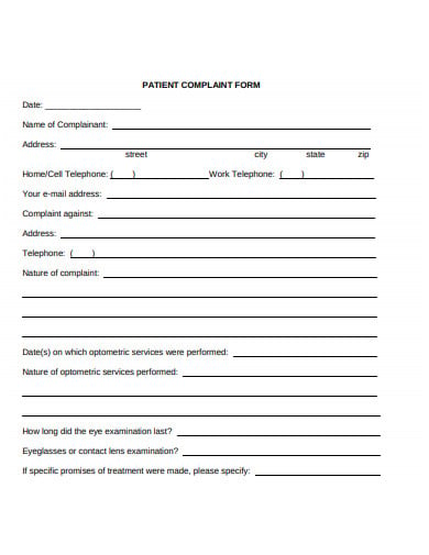 standard patient complaint form in pdf
