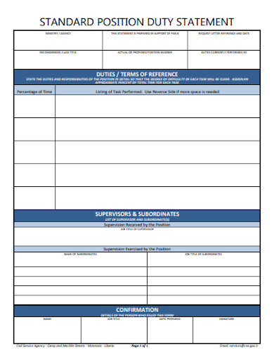 12+ Duty Statement Templates in PDF | DOC