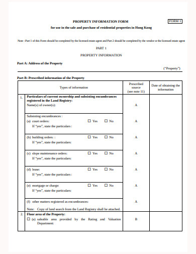 standard property information form template