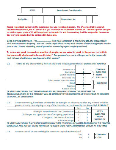 standard recruitment questionnaire template