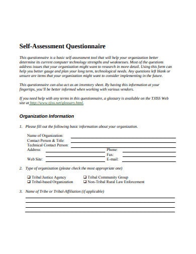 standard self assessment questionnaire template