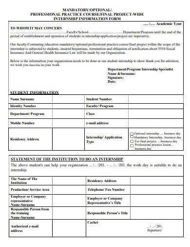 standard-student-intern-information-form
