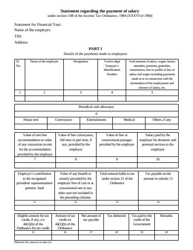 Example Paye Statement 9+ Salary Statement Templates in PDF | DOC | XLS