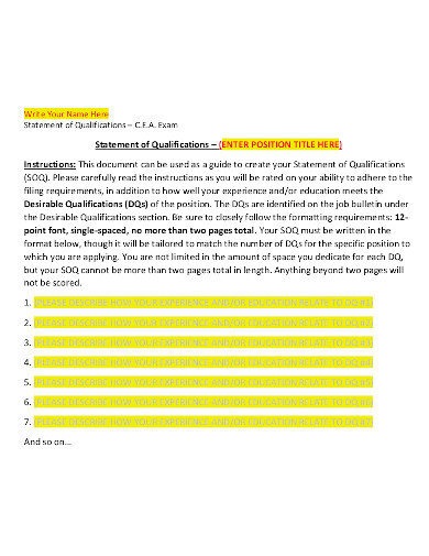 personal statement of qualifications template