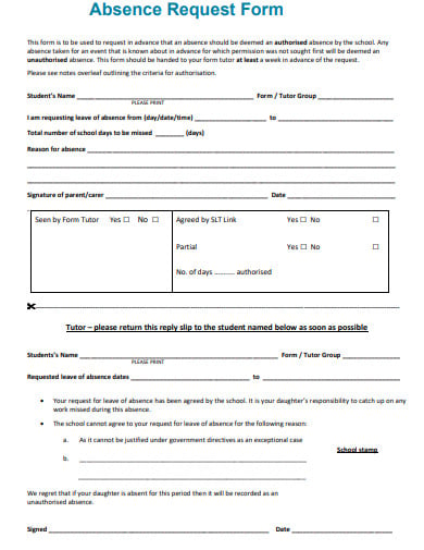 student absence request form template